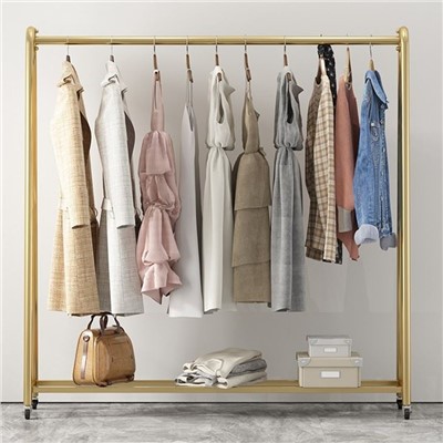 Klær Standard Stang Enkel Rullende Metal Garment Rack